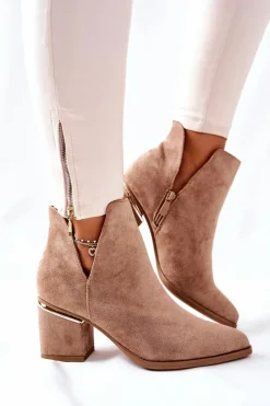 New Damskie Zamszowe Botki Z Wycięciami Khaki Noel Damskie Botki Wiosenne|Botki Na Słupku