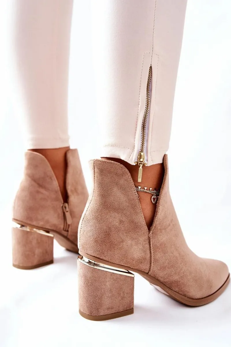 New Damskie Zamszowe Botki Z Wycięciami Khaki Noel Damskie Botki Wiosenne|Botki Na Słupku