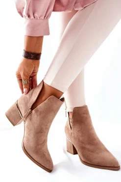 New Damskie Zamszowe Botki Z Wycięciami Khaki Noel Damskie Botki Wiosenne|Botki Na Słupku