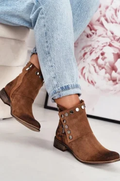 Botki Wiosenne|Brązowe I Beżowe Botki>Boto Damskie Zamszowe Botki Z Klamrą Exquisite 1198 Koniak