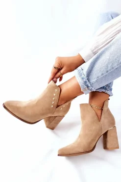 Botki Wiosenne|Botki Na Słupku>Boto Damskie Zamszowe Botki Z Wycięciami Lewski Beżowy Piasek 3075