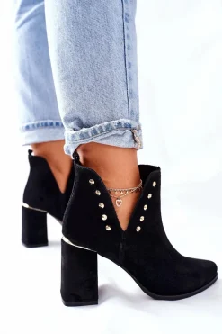 Discount Damskie Zamszowe Botki Z Wycięciami Lewski Czarne 3075 Damskie Botki Wiosenne|Botki Na Słupku
