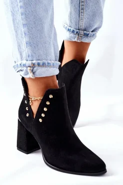 Discount Damskie Zamszowe Botki Z Wycięciami Lewski Czarne 3075 Damskie Botki Wiosenne|Botki Na Słupku
