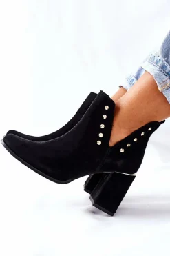 Discount Damskie Zamszowe Botki Z Wycięciami Lewski Czarne 3075 Damskie Botki Wiosenne|Botki Na Słupku