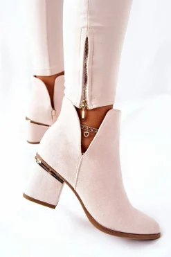Botki Wiosenne|Botki Na Słupku>Boto Damskie Zamszowe Botki Z Wycięciami Beżowe Noel