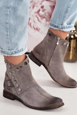 Outlet Damskie Zamszowe Botki Z Klamrą Exquisite 1198 Cappuccino Damskie Botki Wiosenne|Brązowe I Beżowe Botki