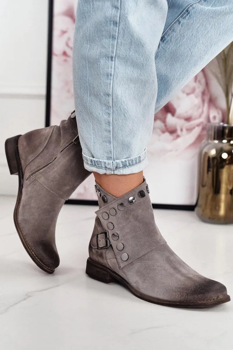 Outlet Damskie Zamszowe Botki Z Klamrą Exquisite 1198 Cappuccino Damskie Botki Wiosenne|Brązowe I Beżowe Botki