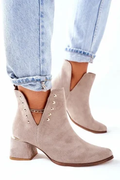 New Boto Damskie Zamszowe Botki Z Wycięciami Lewski Cappuccino 3074/B