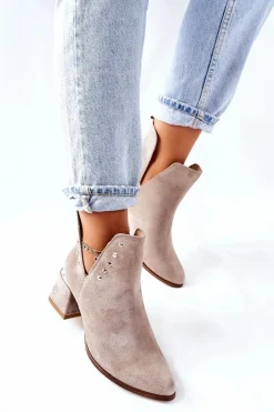 New Boto Damskie Zamszowe Botki Z Wycięciami Lewski Cappuccino 3074/B