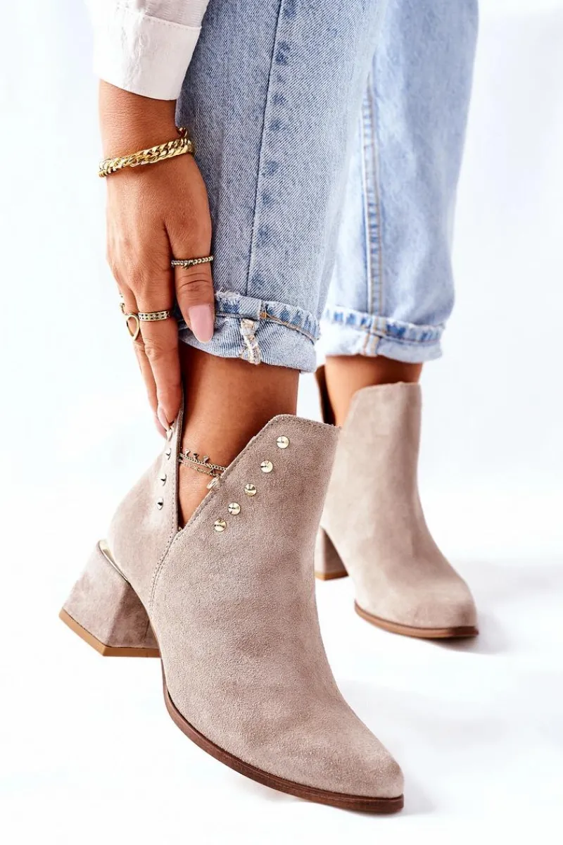 New Boto Damskie Zamszowe Botki Z Wycięciami Lewski Cappuccino 3074/B