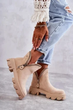 Clearance Damskie Zamszowe Botki Z Wycięciami Beżowe Rhythm Damskie Brązowe I Beżowe Botki|Botki Płaskie