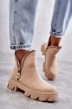 Clearance Damskie Zamszowe Botki Z Wycięciami Beżowe Rhythm Damskie Brązowe I Beżowe Botki|Botki Płaskie