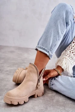 Clearance Damskie Zamszowe Botki Z Wycięciami Beżowe Rhythm Damskie Brązowe I Beżowe Botki|Botki Płaskie