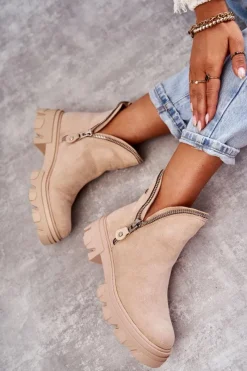 Clearance Damskie Zamszowe Botki Z Wycięciami Beżowe Rhythm Damskie Brązowe I Beżowe Botki|Botki Płaskie