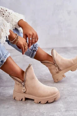 Clearance Damskie Zamszowe Botki Z Wycięciami Beżowe Rhythm Damskie Brązowe I Beżowe Botki|Botki Płaskie