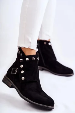 Botki Wiosenne|Czarne Botki>Damskie buty S.Barski Damskie Zamszowe Botki Z Klamrą S. Barski Czarne Merk