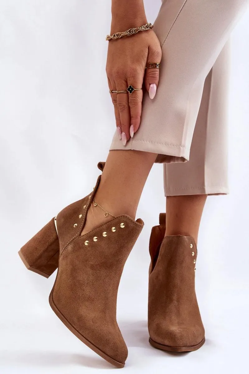 Botki Wiosenne|Botki Na Słupku>Boto Damskie Zamszowe Botki Z Wycięciami Lewski 3075 Camel