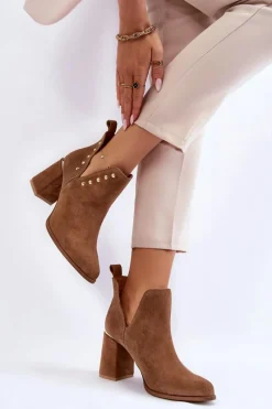 Botki Wiosenne|Botki Na Słupku>Boto Damskie Zamszowe Botki Z Wycięciami Lewski 3075 Camel