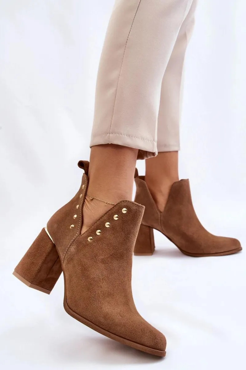 Botki Wiosenne|Botki Na Słupku>Boto Damskie Zamszowe Botki Z Wycięciami Lewski 3075 Camel