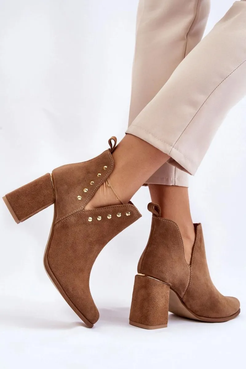 Botki Wiosenne|Botki Na Słupku>Boto Damskie Zamszowe Botki Z Wycięciami Lewski 3075 Camel