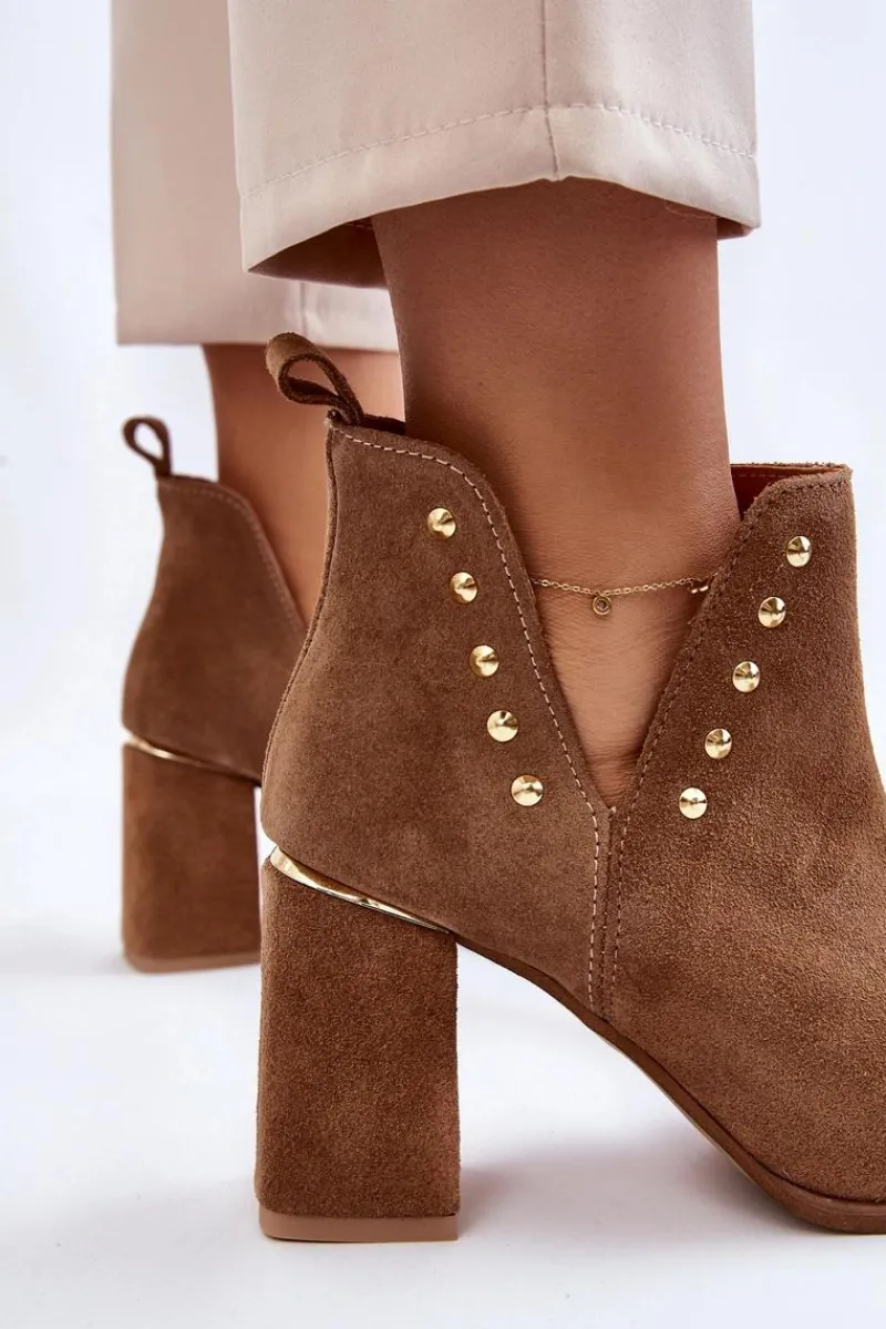 Botki Wiosenne|Botki Na Słupku>Boto Damskie Zamszowe Botki Z Wycięciami Lewski 3075 Camel