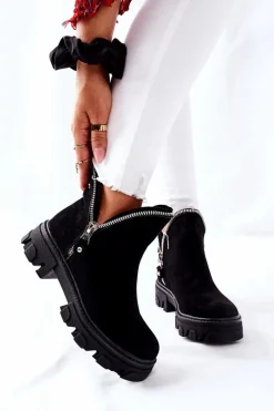 Clearance Boto Damskie Zamszowe Botki Z Wycięciami Czarne Rhythm