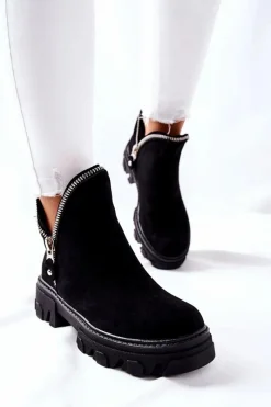 Clearance Boto Damskie Zamszowe Botki Z Wycięciami Czarne Rhythm