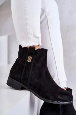 Outlet Damskie Zamszowe Botki Z Ozdobą Czarne Giana Damskie Czarne Botki|Botki Płaskie