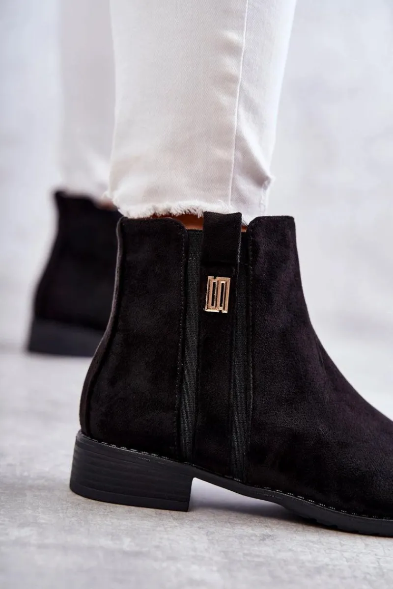 Outlet Damskie Zamszowe Botki Z Ozdobą Czarne Giana Damskie Czarne Botki|Botki Płaskie