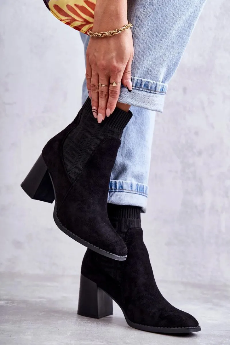 Botki Na Słupku|Czarne Botki>Boto Damskie Zamszowe Botki Ze Skarpetą Czarne Montes