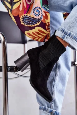 Botki Na Słupku|Czarne Botki>Boto Damskie Zamszowe Botki Ze Skarpetą Czarne Montes