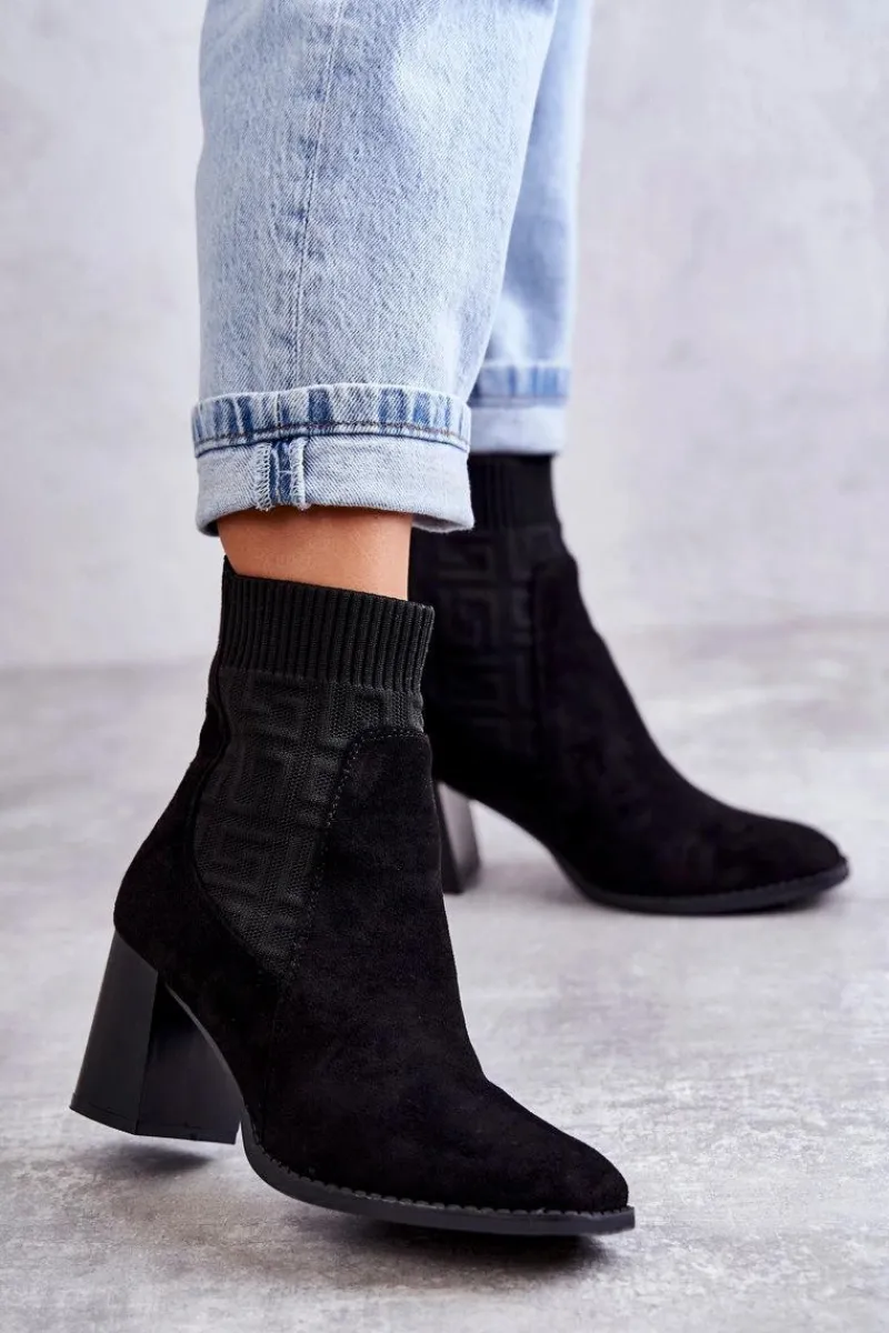 Botki Na Słupku|Czarne Botki>Boto Damskie Zamszowe Botki Ze Skarpetą Czarne Montes