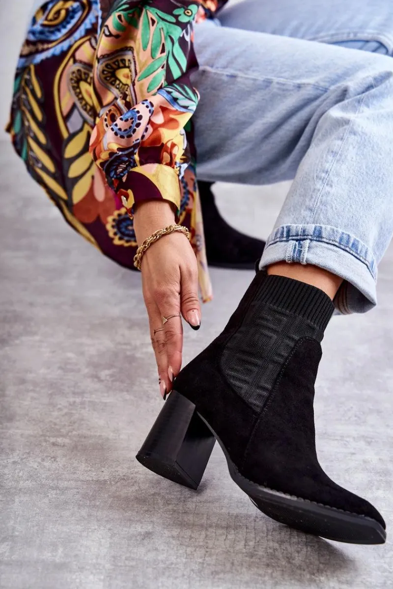 Botki Na Słupku|Czarne Botki>Boto Damskie Zamszowe Botki Ze Skarpetą Czarne Montes