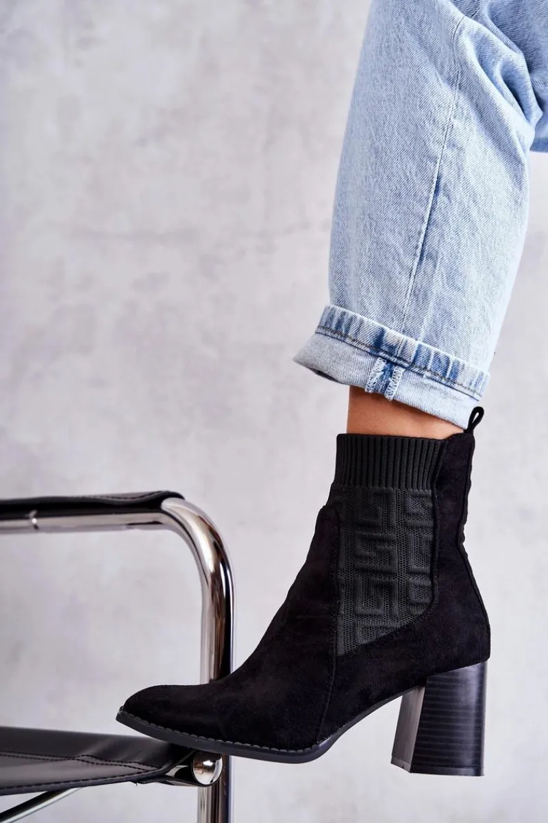 Botki Na Słupku|Czarne Botki>Boto Damskie Zamszowe Botki Ze Skarpetą Czarne Montes