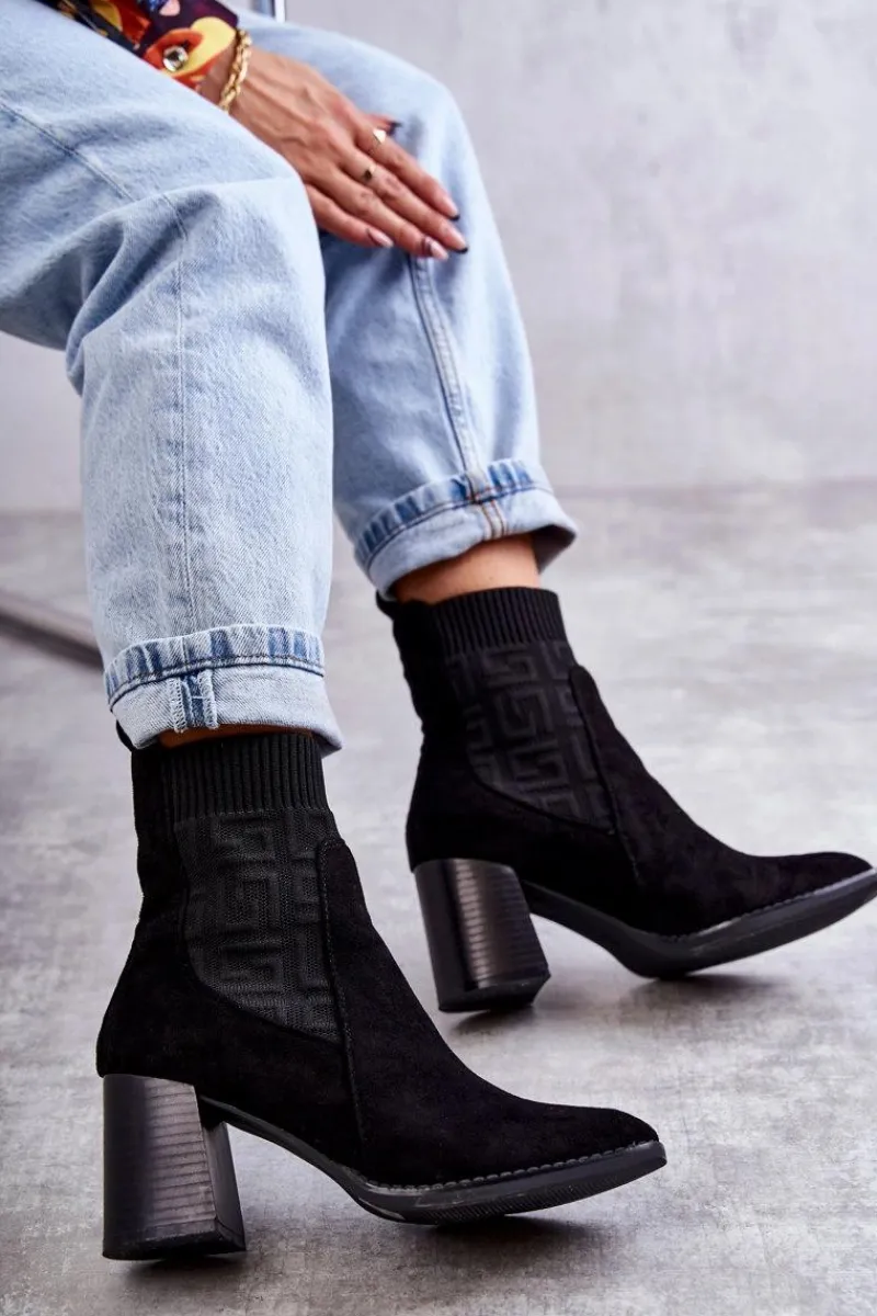 Botki Na Słupku|Czarne Botki>Boto Damskie Zamszowe Botki Ze Skarpetą Czarne Montes