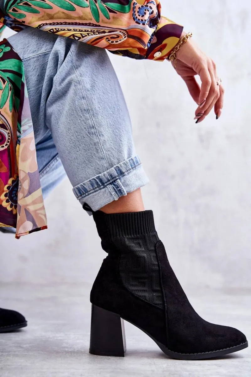 Botki Na Słupku|Czarne Botki>Boto Damskie Zamszowe Botki Ze Skarpetą Czarne Montes