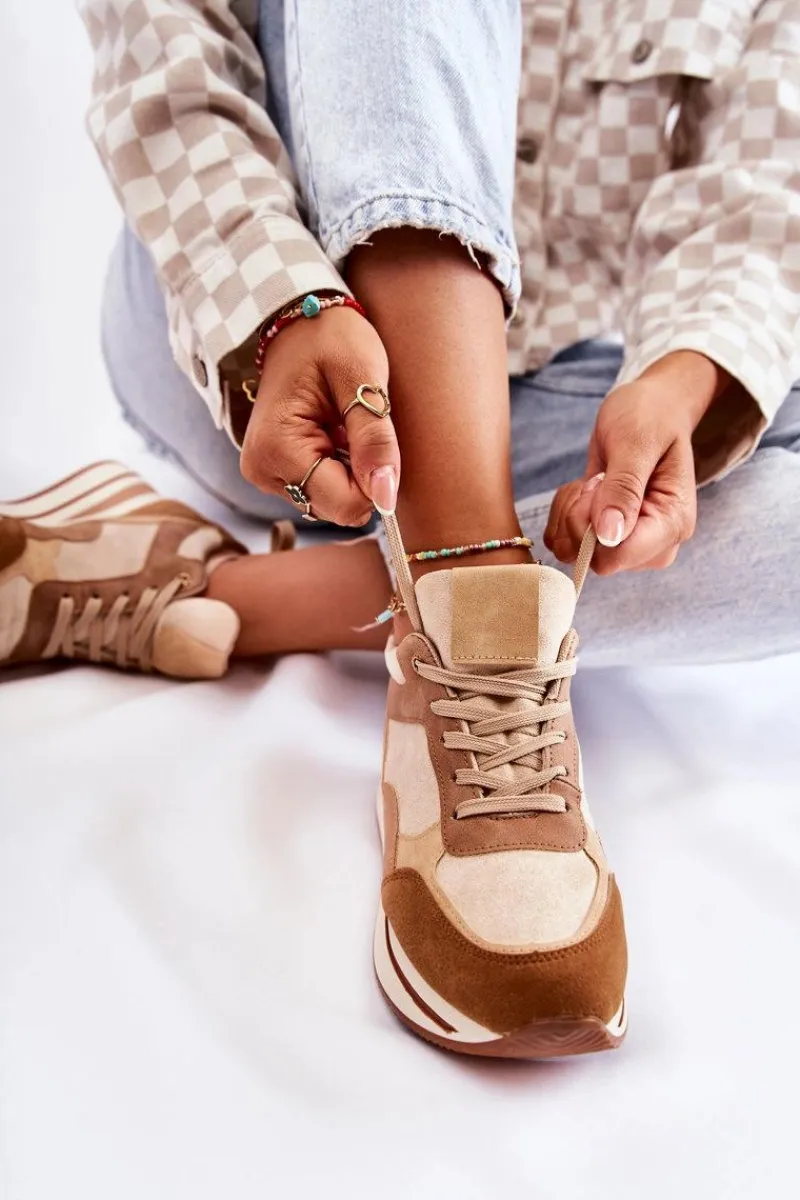 Sale Damskie Zamszowe Buty Sportowe Brązowo-Beżowe Elisse Damskie Sneakersy Damskie