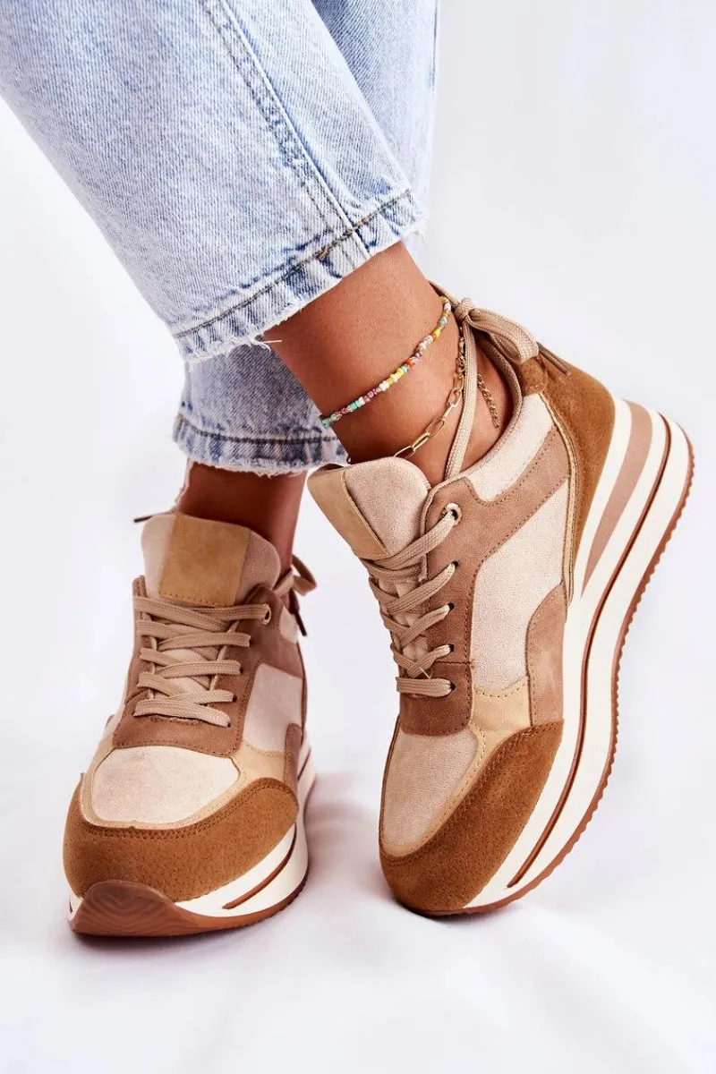 Sale Damskie Zamszowe Buty Sportowe Brązowo-Beżowe Elisse Damskie Sneakersy Damskie