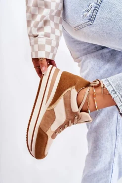Sale Damskie Zamszowe Buty Sportowe Brązowo-Beżowe Elisse Damskie Sneakersy Damskie