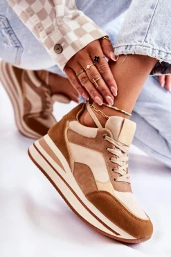 Sale Damskie Zamszowe Buty Sportowe Brązowo-Beżowe Elisse Damskie Sneakersy Damskie