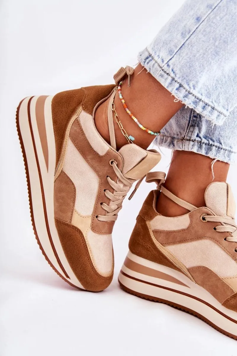 Sale Damskie Zamszowe Buty Sportowe Brązowo-Beżowe Elisse Damskie Sneakersy Damskie