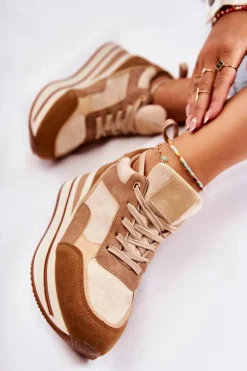 Sale Damskie Zamszowe Buty Sportowe Brązowo-Beżowe Elisse Damskie Sneakersy Damskie