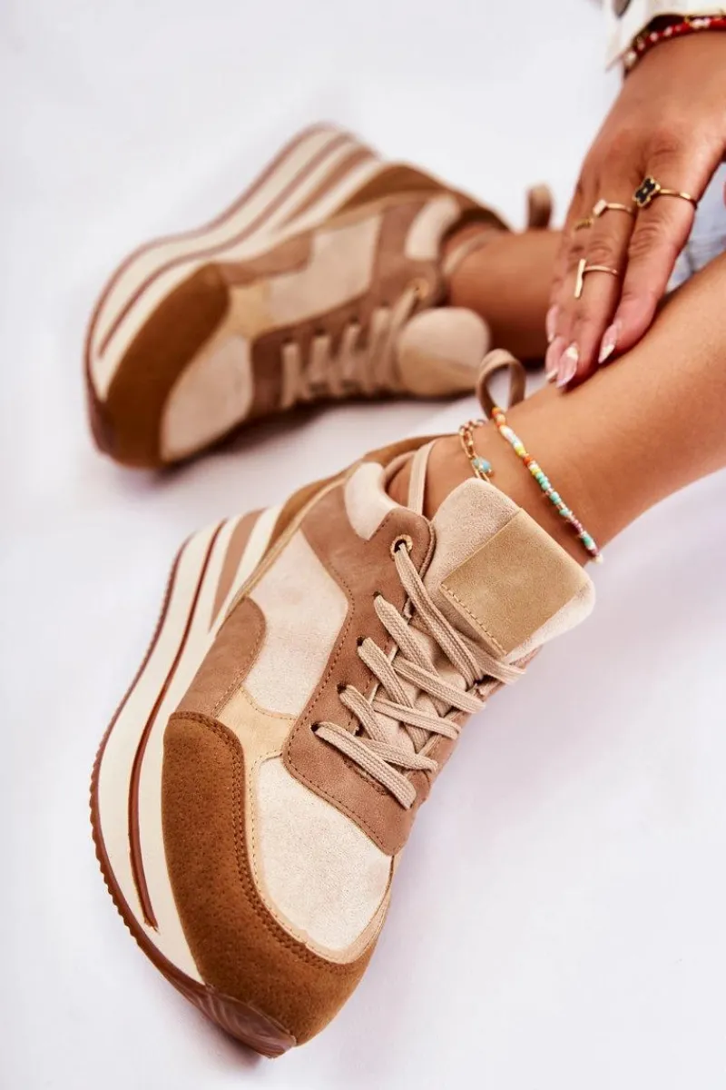 Sale Damskie Zamszowe Buty Sportowe Brązowo-Beżowe Elisse Damskie Sneakersy Damskie