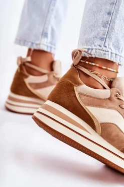 Sale Damskie Zamszowe Buty Sportowe Brązowo-Beżowe Elisse Damskie Sneakersy Damskie