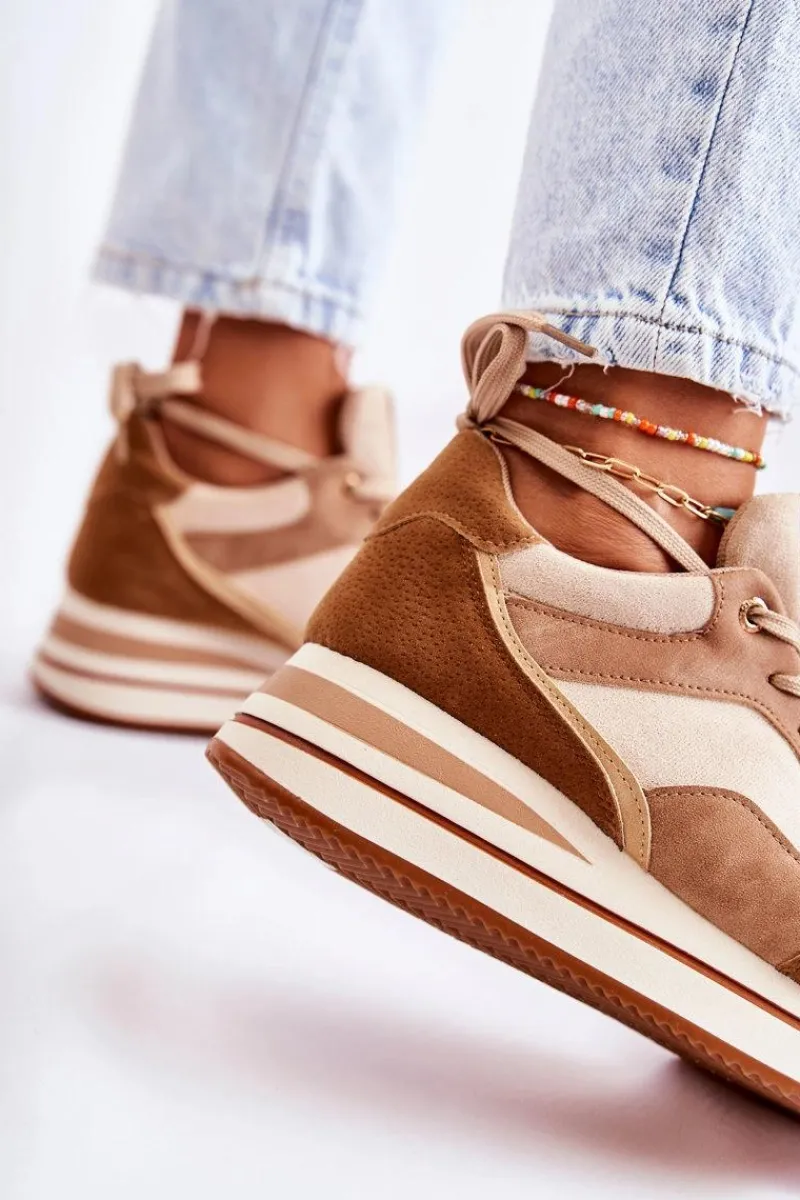 Sale Damskie Zamszowe Buty Sportowe Brązowo-Beżowe Elisse Damskie Sneakersy Damskie