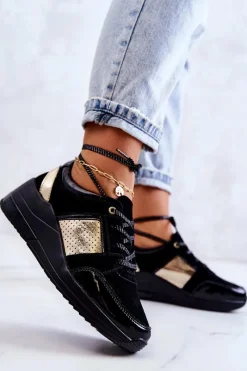 Sneakersy Damskie>Damskie buty S.Barski Damskie Zamszowe Buty Sportowe Na Koturnie Czarne Larson Czarny