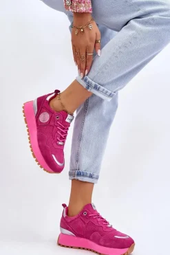 Sale GOE Damskie Zamszowe Buty Sportowe Na Platformie LL2N4002 Fuksja