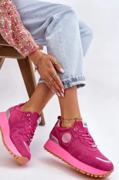 Sale GOE Damskie Zamszowe Buty Sportowe Na Platformie LL2N4002 Fuksja