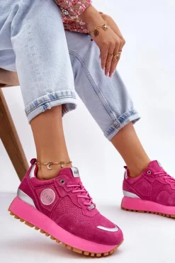 Sale GOE Damskie Zamszowe Buty Sportowe Na Platformie LL2N4002 Fuksja