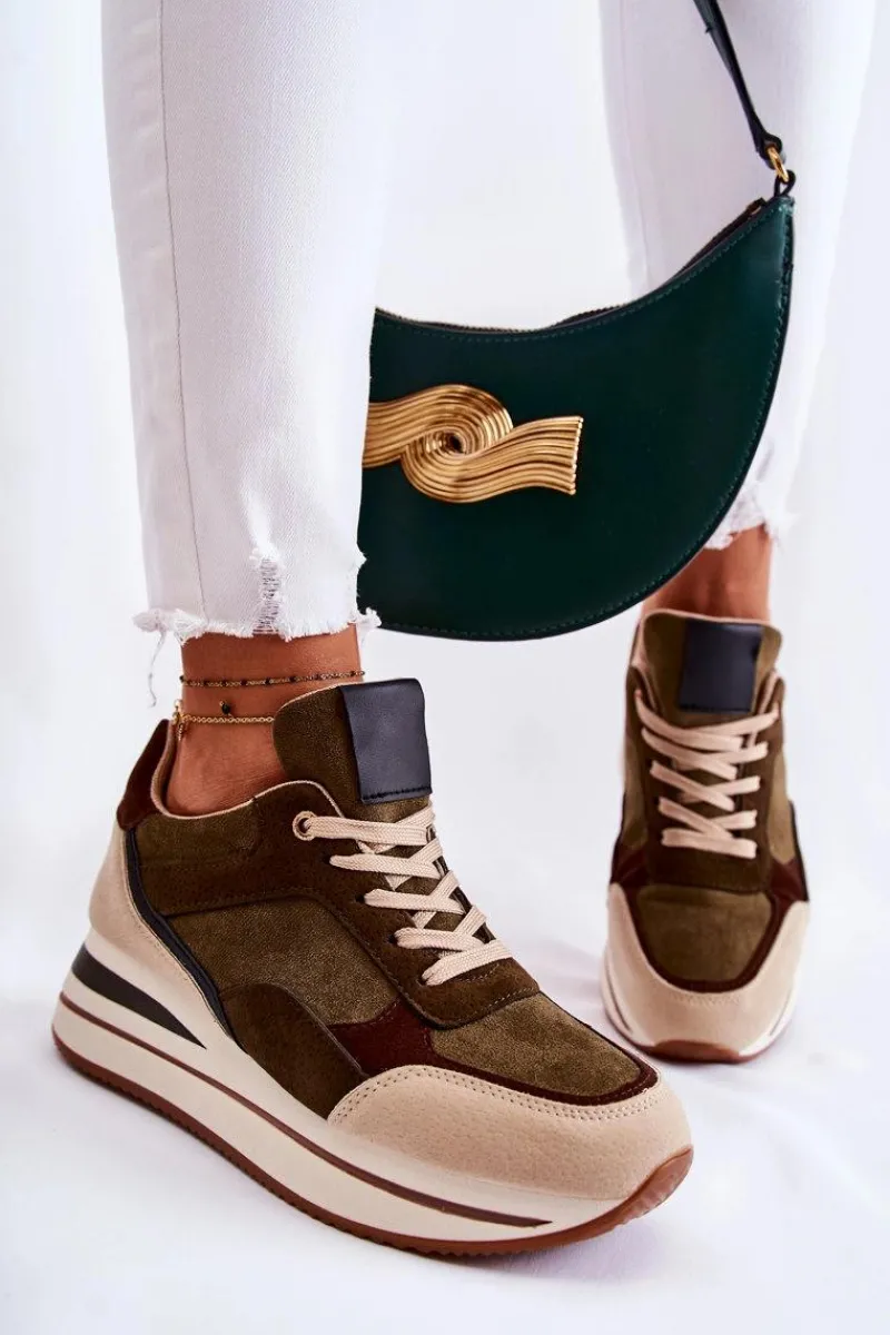 Sneakersy Damskie>Boto Damskie Zamszowe Buty Sportowe Zielono-Beżowe Elisse